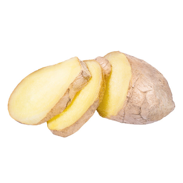 鲜姜根和切片在白色背景上分离图片下载