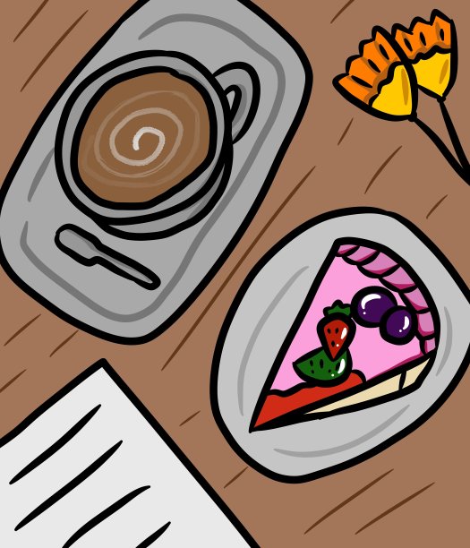 桌上有甜蛋糕和咖啡图片下载