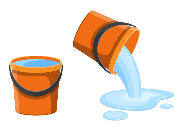 水桶与水矢量设计插图孤立的白色背景图片下载