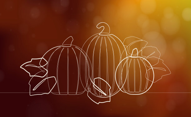 南瓜补丁秋天和秋天单连续线向量插图图形与抽象的背景图片下载