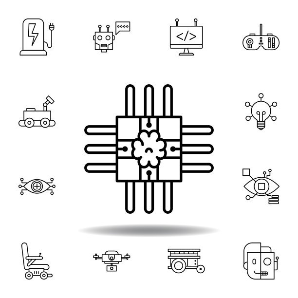 机器人大脑轮廓图标。一组机器人插图图标。标志、符号可用于网页、logo、手机应用、UI、UX图片下载