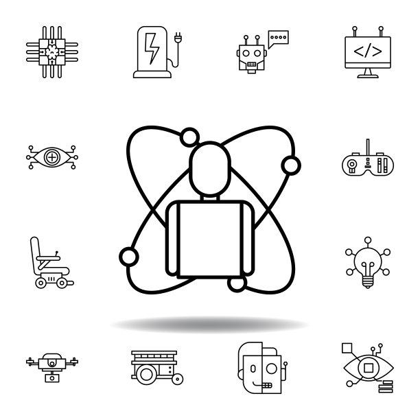 机器人身体轮廓图标。一组机器人插图图标。标志、符号可用于网页、logo、手机应用、UI、UX图片下载