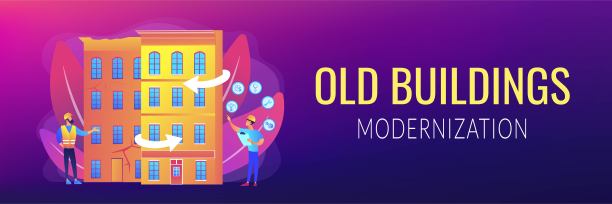 老建筑现代化概念横幅标题图片下载
