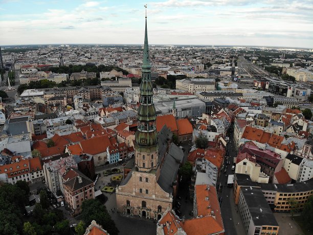 从上面俯瞰美丽的景色。里加的老城区。欧洲拉脱维亚首都。无人机摄影。由DJI Mavic创建。图片下载