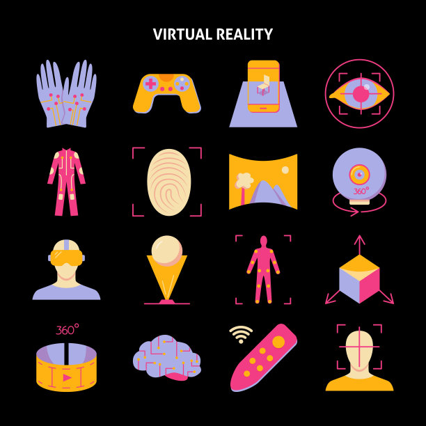 虚拟现实图标设置在平面风格图片下载