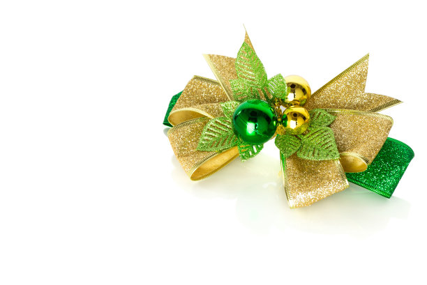 11、圣诞金铃绿铃，丝带孤立白底图片下载