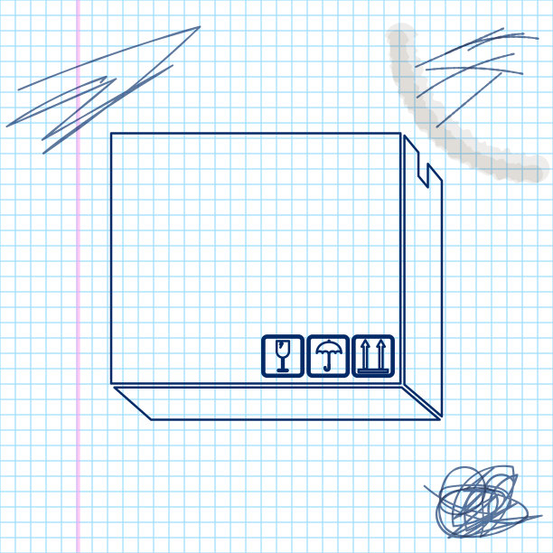 纸板箱与交通标志线草图图标隔离在白色背景。盒子，包裹，包裹标志。交付和包装。交通和运输。矢量图图片下载