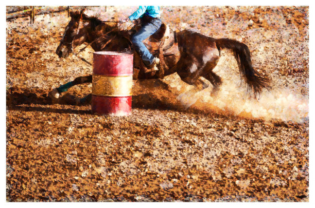 年轻的女牛仔桶赛跑马术-数字照片处理图片下载