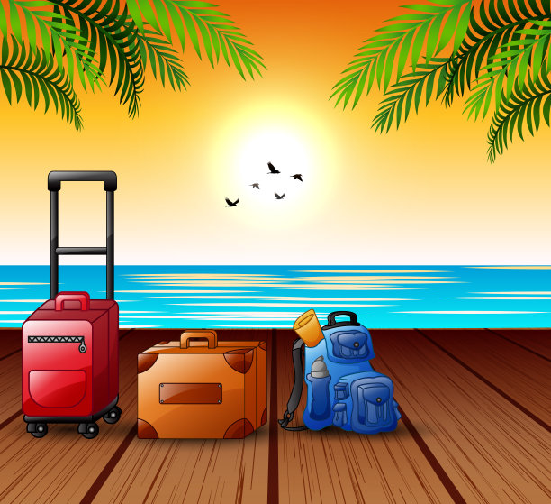 暑假概念与手提箱装满了海港图片下载