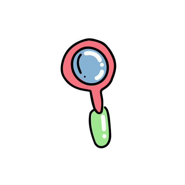 放大镜图标说明。化工设备用单色勾勒手绘幼稚的涂鸦风格。彩色涂鸦打印概念上的白色背景。儿童化学与科学图片下载