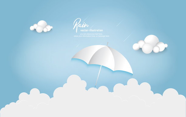 剪纸横幅与雨伞和云矢量的背景图片下载