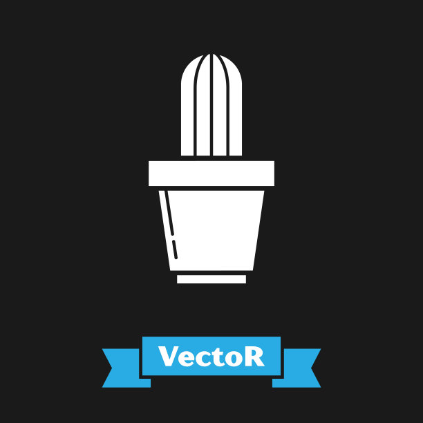 白色仙人掌和多汁的盆图标孤立在黑色背景。盆栽植物。盆栽植物标志。矢量图图片下载