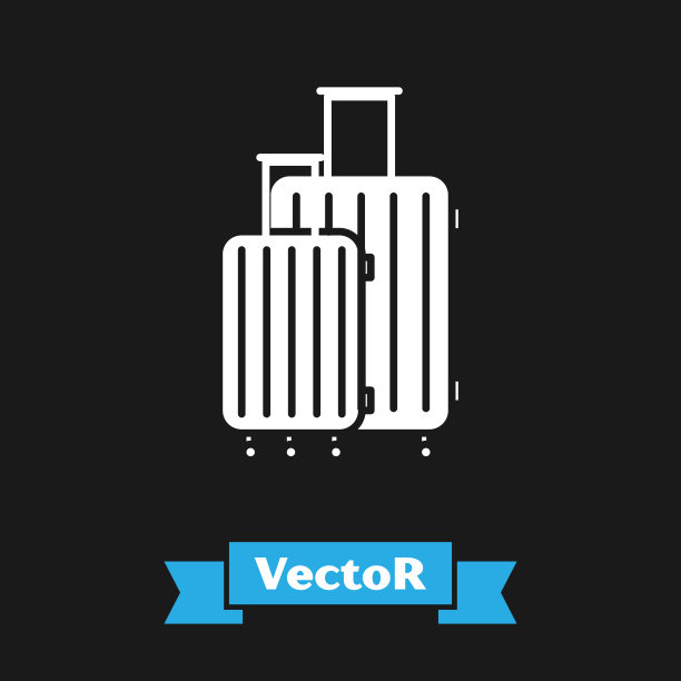 白色旅行箱旅行图标孤立在黑色背景。旅行的行李的迹象。旅行的行李图标。矢量图图片下载