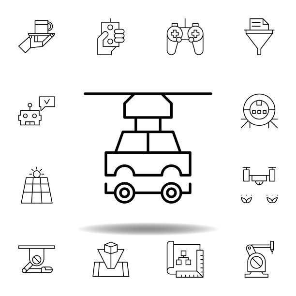 机器人机器人车轮廓图标。一组机器人插图图标。标志、符号可用于网页、logo、手机应用、UI、UX图片下载