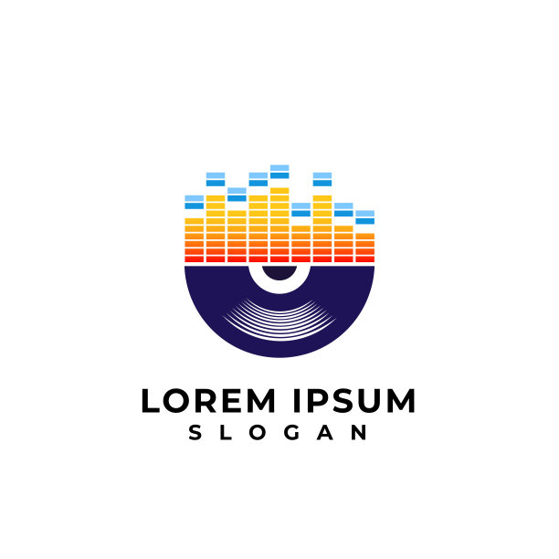 DJ音乐符号设计与唱片插图。黑胶音乐图标符号设计图片下载