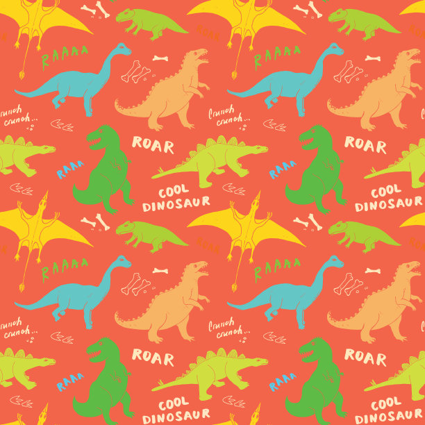 恐龙无缝模式，可爱的卡通手绘恐龙涂鸦矢量插图图片下载