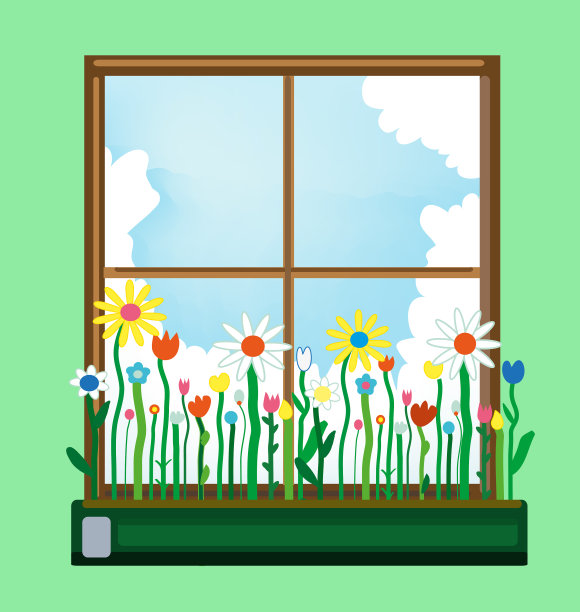 春天的窗户和花箱图片下载