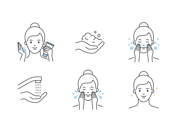 女性护肤洁面轮廓矢量图标素材图片