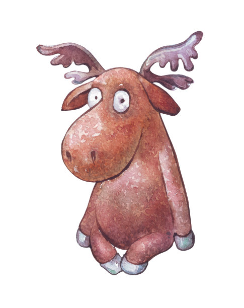 驼鹿卡通水彩画艺术图片下载