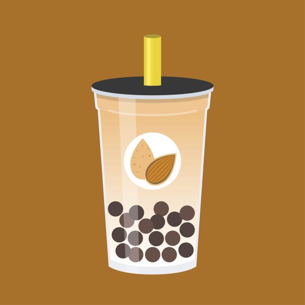 杏仁奶茶、珍珠奶茶矢量插画素材图片