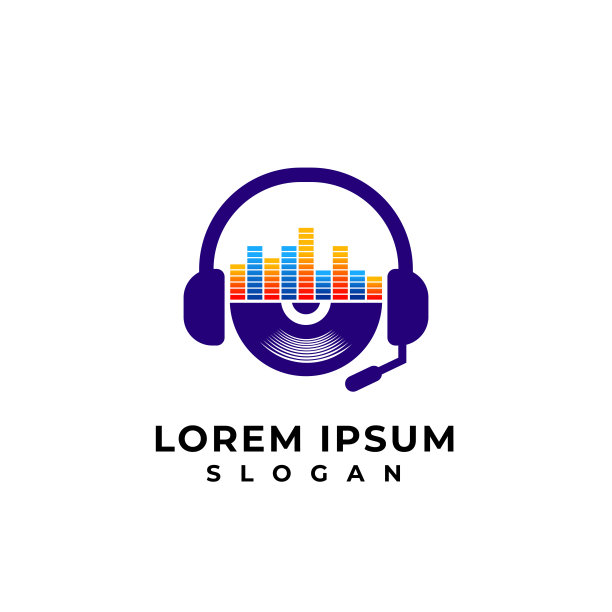 音乐符号设计与耳机和乙烯基插图。DJ符号设计模板图片下载