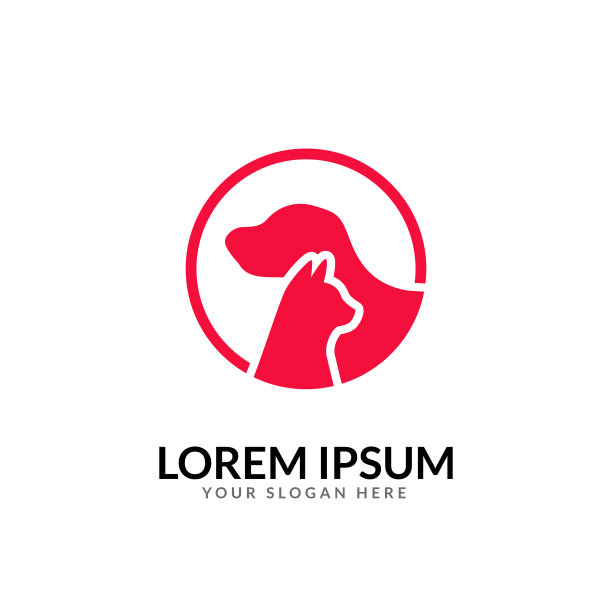 宠物护理和宠物诊所符号设计模板。猫和狗矢量剪影图片下载