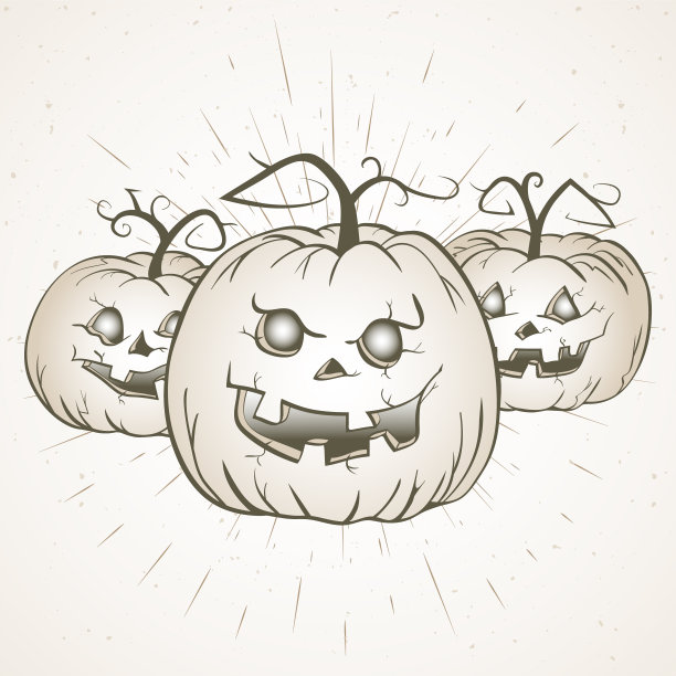 矢量复古万圣节插图与手绘南瓜。图片下载