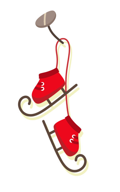 红色的冰鞋挂在鞋钉上。矢量隔离在白色背景上。图片下载