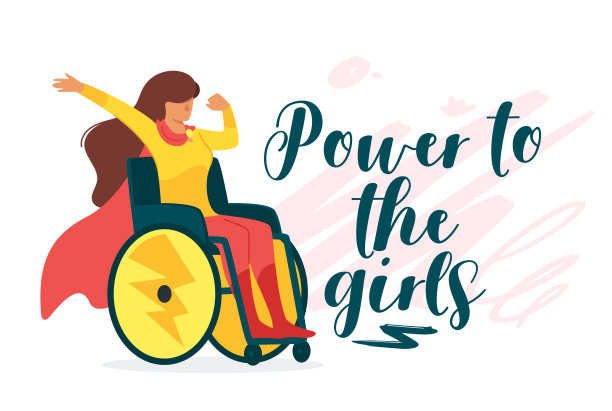 权力女孩矢量卡通横幅与字母图片下载