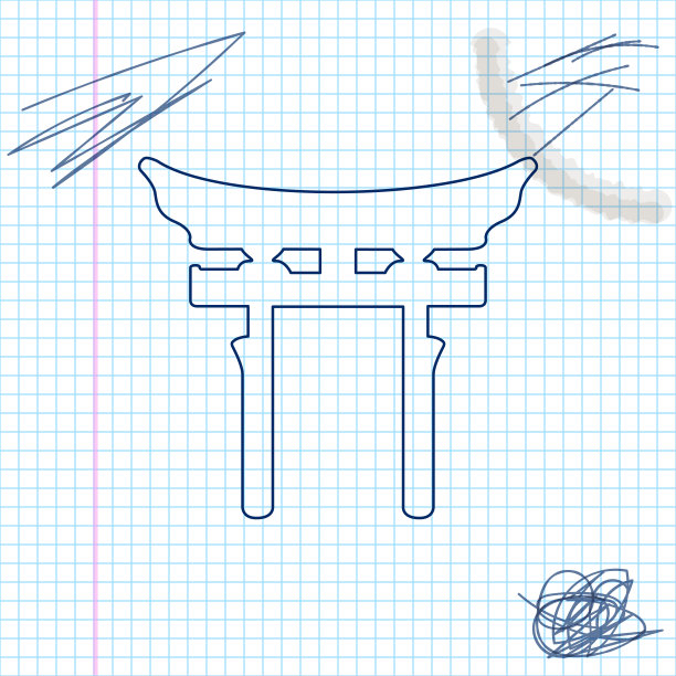日本门线草图图标孤立的白色背景。鸟居的迹象。日本传统古典大门符号。矢量图图片下载
