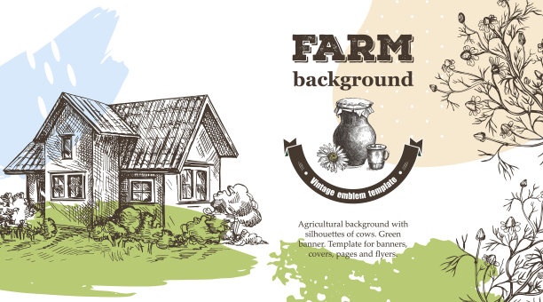 农业的背景。的插图。草图图形。水平的旗帜。图片下载