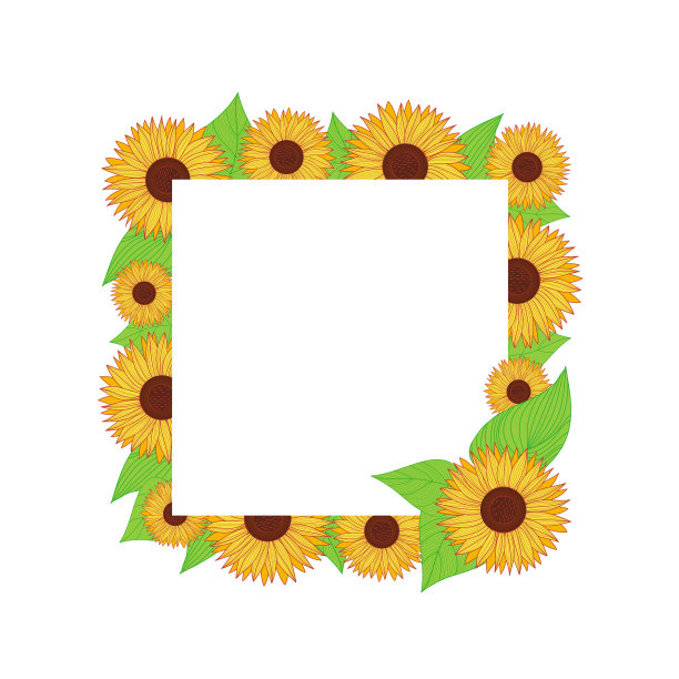 秋天的方形框架与向日葵。明信片的模板。手绘插图。向量。图片下载