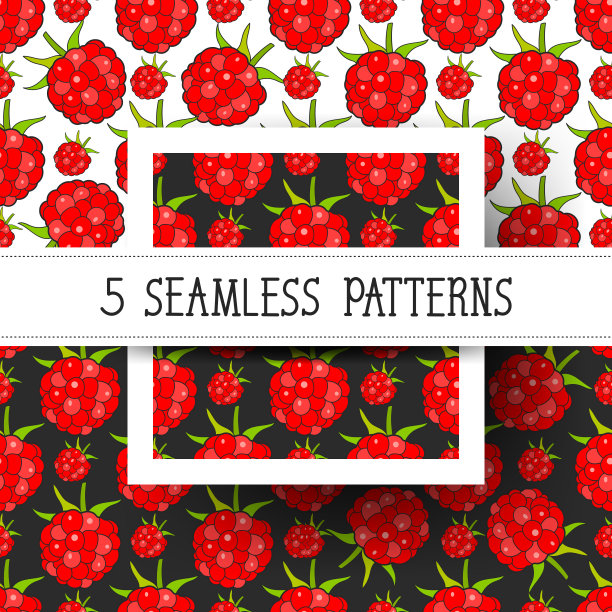 设置无缝背景与树莓，矢量为您的设计做好准备图片下载
