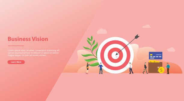 商业或人的目标与大飞镖和一些人走来走去的网站模板或着陆首页与现代平面风格-向量图片下载