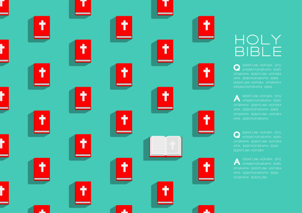 圣经书3D等距模式，基督教信仰的概念海报和旗帜水平设计插图孤立在绿色背景与复制空间，矢量eps 10图片下载
