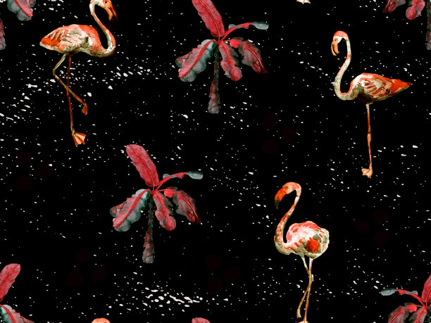 大型火烈鸟红色夏威夷无缝图案。图片下载