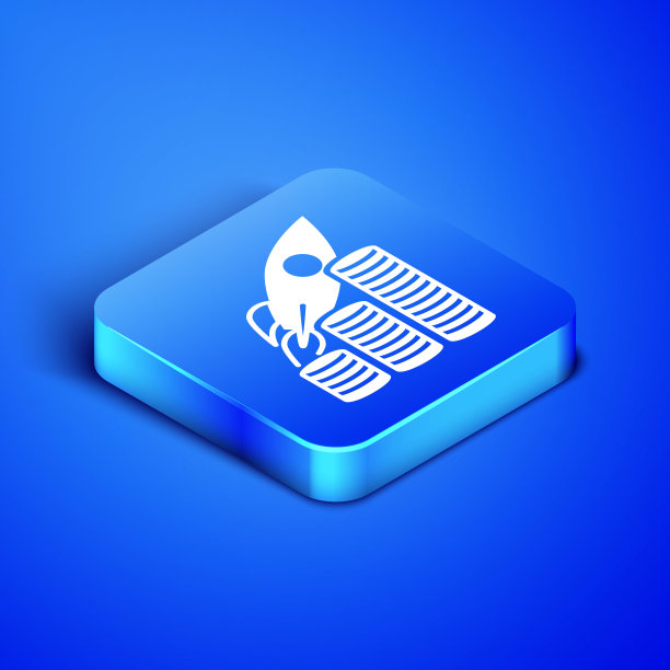 火箭飞升在硬币增长图表图标孤立在蓝色背景。图表显示销售增长。蓝色方块按钮。矢量图图片下载