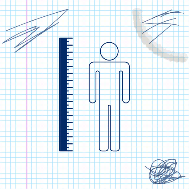测量高度身体线草图图标孤立在白色背景。矢量图图片下载