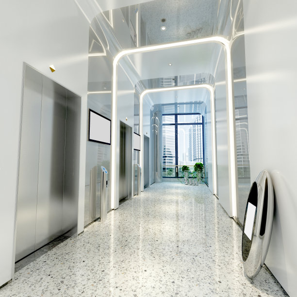 酒店楼层走廊的3d渲染图片下载