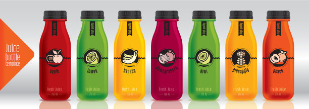 现成的设计矢量果汁，水果包装套装图片下载