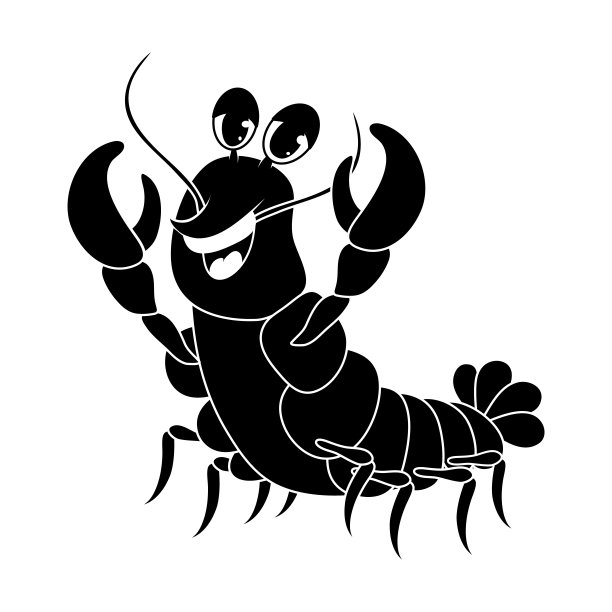 小龙虾剪影卡通可爱的人物插图孤立在白色的背景图片下载