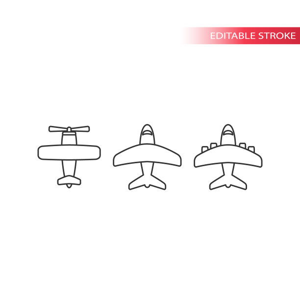 飞机细线矢量图标集。图片下载