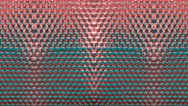 淡粉色羽毛时尚设计。彩色马赛克几何潮复古背景。带有梯度背景的蜂巢。时尚柔和的颜色，顶视图，简约的概念，平铺。三维渲染图片下载