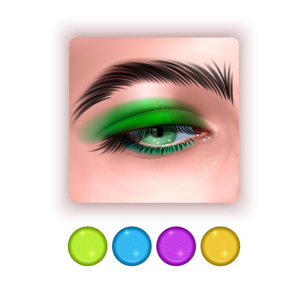 明亮的眼影图标在现实主义风格，现实的眼睛与明亮的眼影在白色的背景图片下载