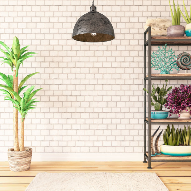 有装饰和植物的空砖墙图片下载