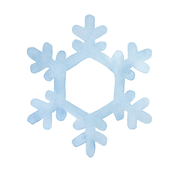 浅蓝色水彩雪花。冬季和新年假期的美丽象征。手绘水彩画在白色的背景，剪纸剪辑艺术元素的创意设计装饰。图片下载