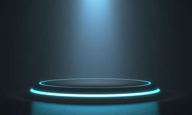 六角形底座，用于展示。空白产品架与灯光辉光。三维渲染图片下载