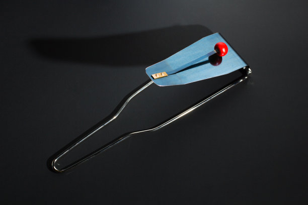 柔音乐器，是一种现代打击乐器，由一个蓝色的钢板和一个红色的木球组成图片下载