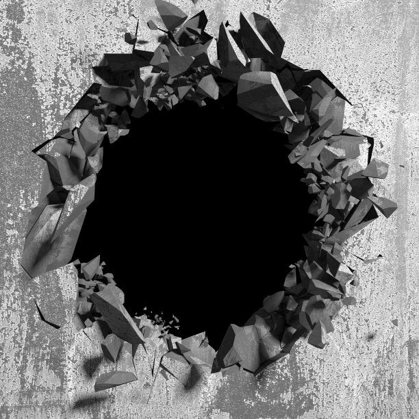 混凝土墙上有一个黑色的裂缝和破洞。枯燥乏味的背景图片下载