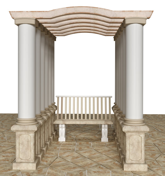 有柱子和长凳的藤架图片下载